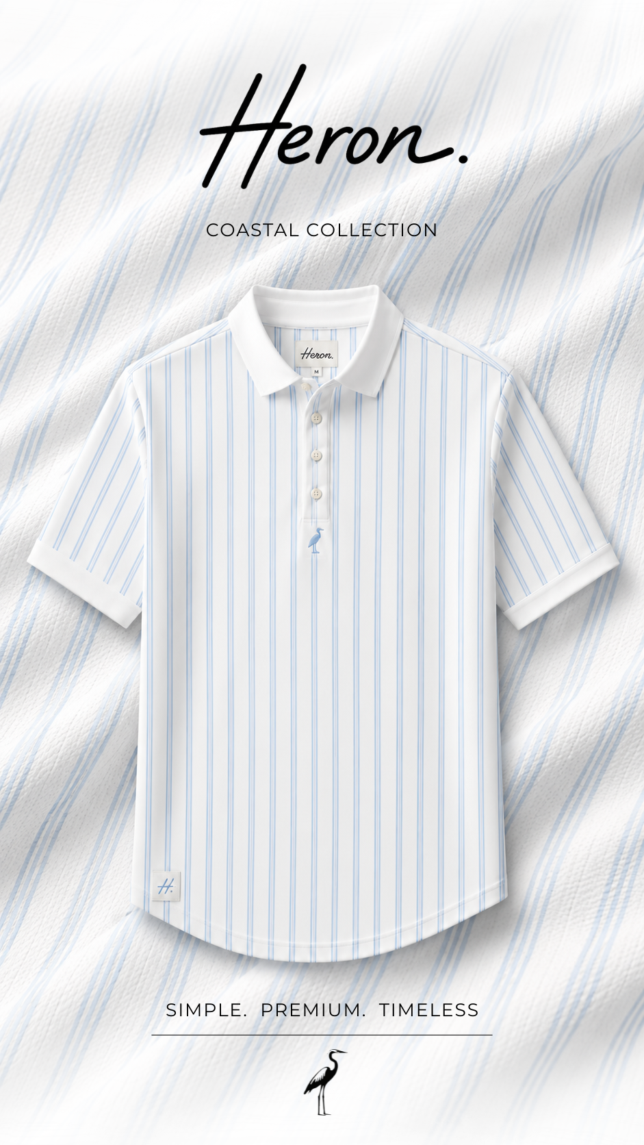 HERON coastal stripe polo in white with blue stripes