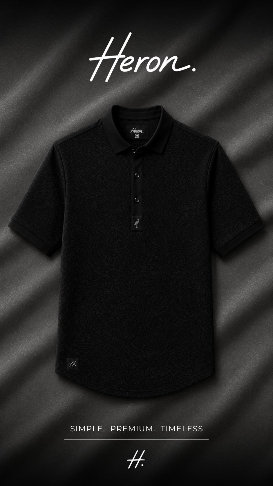HERON textured polo in black