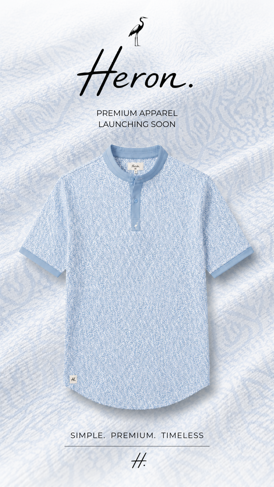 HERON band collar polo in light blue print