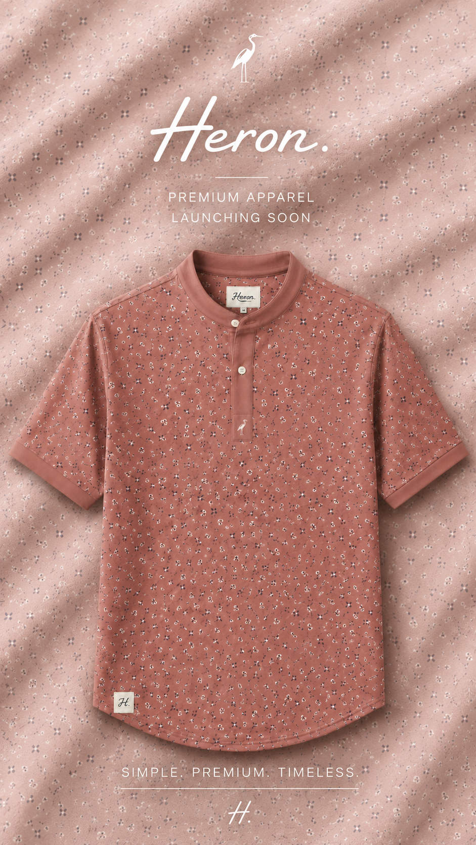 HERON bloom print band collar polo in dusty rose