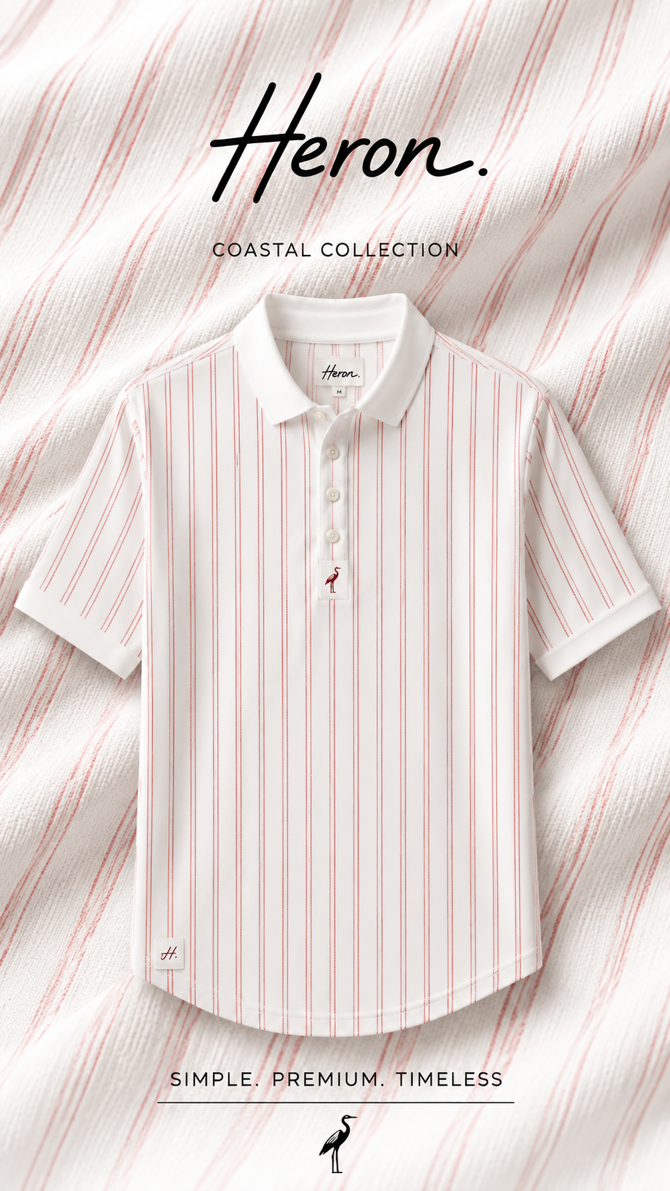 HERON coastal stripe polo in white with red stripes
