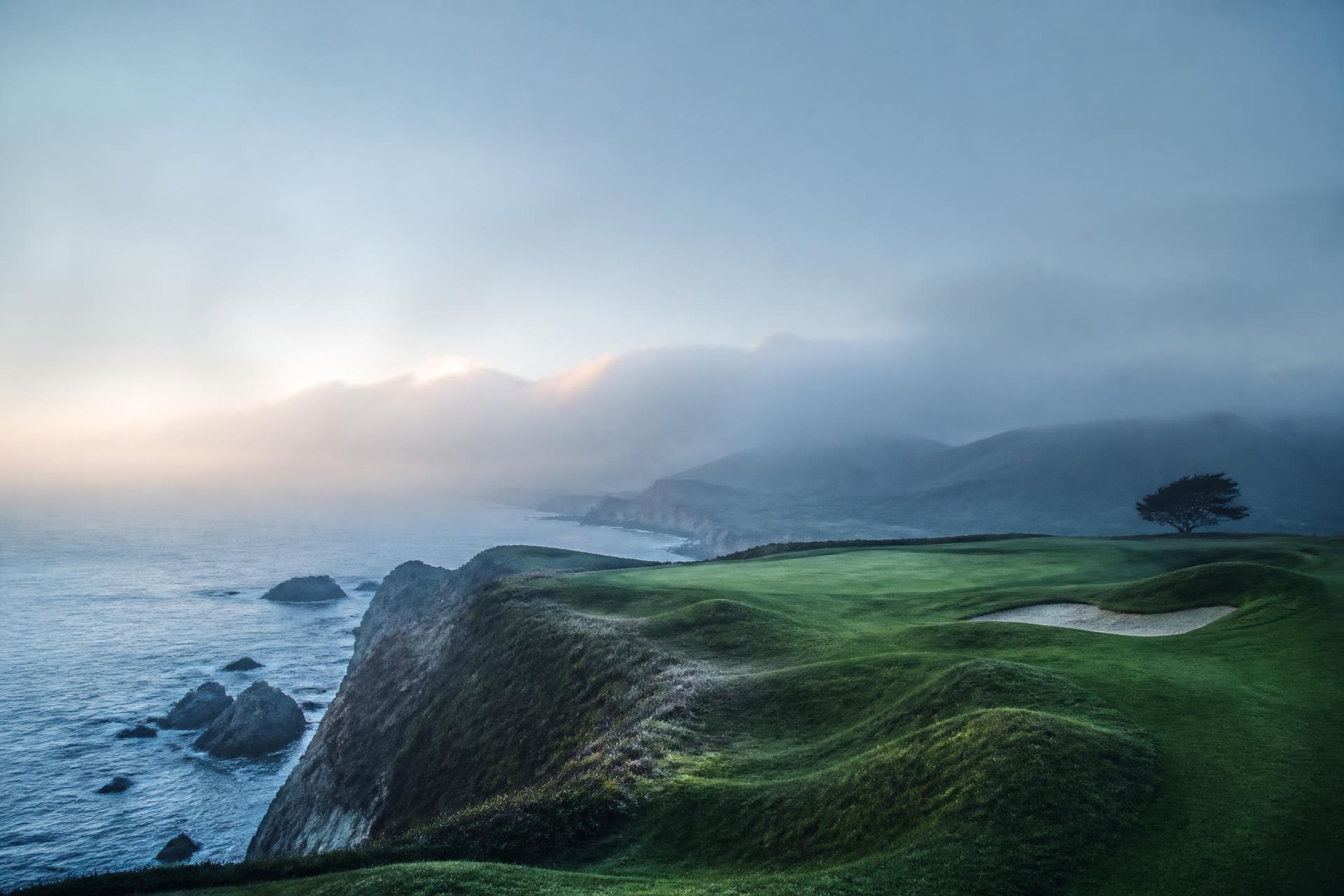 Coastal golf course at dawn